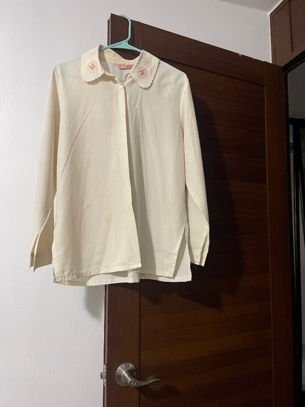Embroidered Collar Blouse | Vintage Inspired Coquette Top | Cream Long Sleeve